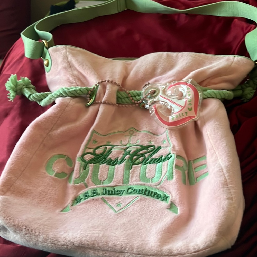 Juicy couture beach bag pink with green lettering